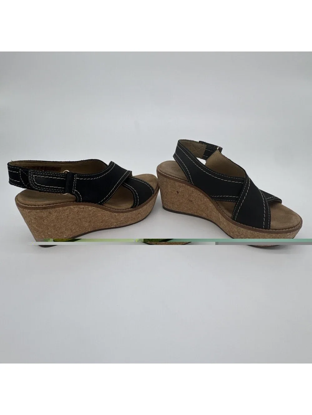 Clarks Aisley Tulip Wedge Sandals Black Size 5.5 M 3 In. Wedge Adjustable Strap